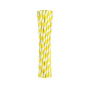 Flexible paper drinking straws, yellow stripes, 6x200mm / 12 pcs