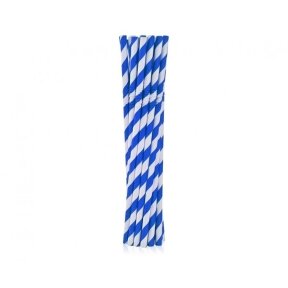 Flexible paper drinking straws, blue stripes, 6x200mm / 12 pcs