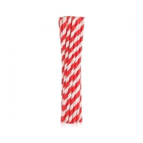 Flexible paper drinking straws, red stripes, 6x200mm / 12 pcs