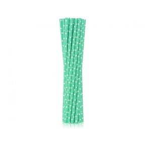 Drinking paper straws, green in white dots, 6x197 mm / 12 pcs