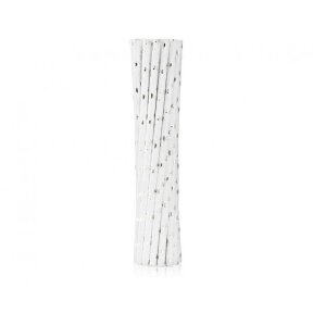 Drinking paper straws, silver stars, 6x197 mm / 12 pcs