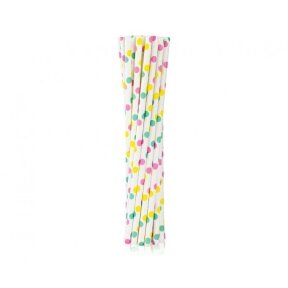 Drinking paper straws, colorful dots, 6x197 mm / 12 pcs