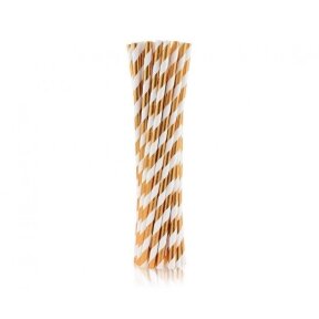 Paper drinking straws, rose-gold stripes, 6x197mm / 24 pcs