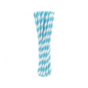 Paper drinking straws, light blue stripes, 6x197mm / 24 pcs