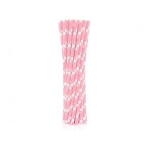 Paper drinking straws, light pink, polka dots, 6x197mm / 24 pcs