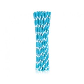 Paper drinking straws, blue, polka dots, 6x197mm / 24 pcs