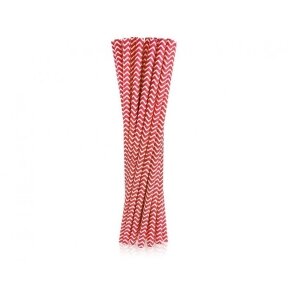 Paper drinking straws, red chevron, 6x197mm / 24 pcs