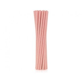 Drinking paper straws, light pink chevron, 6x197 mm / 12 pcs