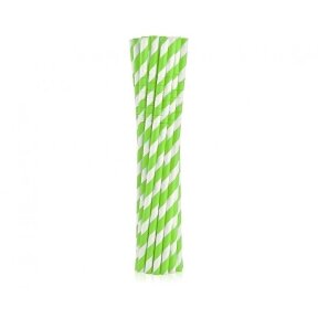 Flexible paper drinking straws, green stripes, 200mm / 12 pcs