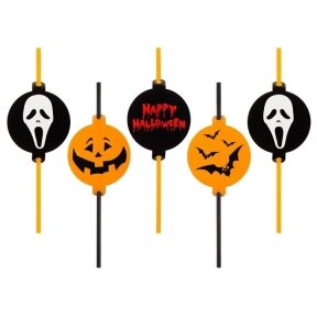 Drinking straws with deco card "Halloween" , 5 pcs