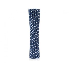 Drinking paper straws, navy blue in white stars, 6x197 mm / 12 pcs