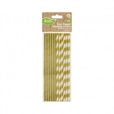 Paper straws, gold, mix of two designs, 6x197mm / 24 pcs 1