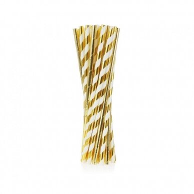 Paper straws, gold, mix of two designs, 6x197mm / 24 pcs