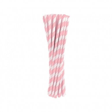 Paper drinking straws, light pink stripes, 6x197mm / 24 pcs