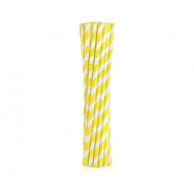 Flexible paper drinking straws, yellow stripes, 6x200mm / 12 pcs