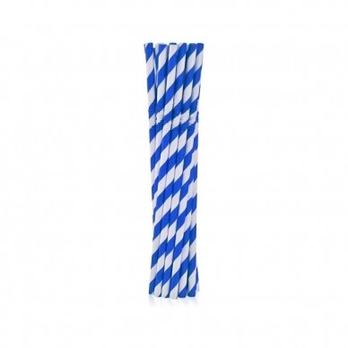 Flexible paper drinking straws, blue stripes, 6x200mm / 12 pcs