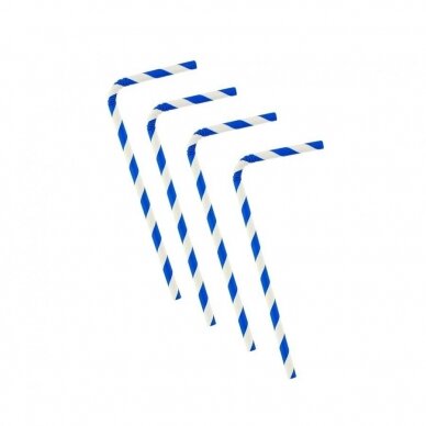 Flexible paper drinking straws, blue stripes, 6x200mm / 12 pcs 1