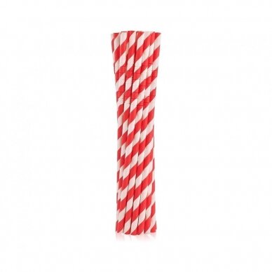 Flexible paper drinking straws, red stripes, 6x200mm / 12 pcs