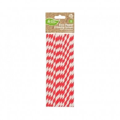 Flexible paper drinking straws, red stripes, 6x200mm / 12 pcs 1