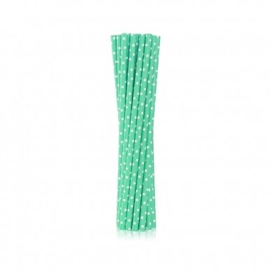 Drinking paper straws, green in white dots, 6x197 mm / 12 pcs