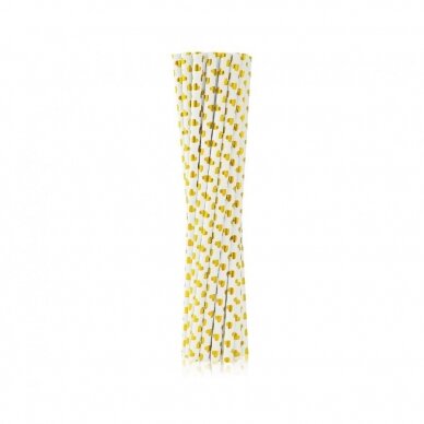 Drinking paper straws, gold hearts, 6x197 mm / 12 pcs