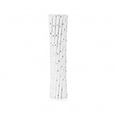 Drinking paper straws, silver stars, 6x197 mm / 12 pcs