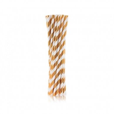 Paper drinking straws, rose-gold stripes, 6x197mm / 24 pcs