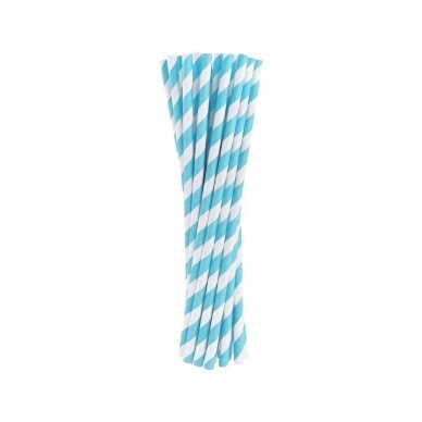 Paper drinking straws, light blue stripes, 6x197mm / 24 pcs