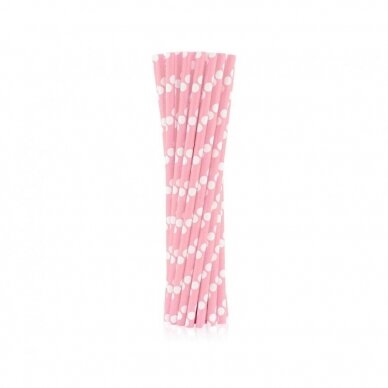 Paper drinking straws, light pink, polka dots, 6x197mm / 24 pcs