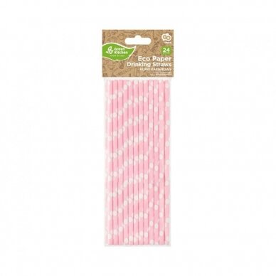 Paper drinking straws, light pink, polka dots, 6x197mm / 24 pcs 1