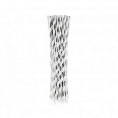 Paper drinking straws, silver stripes, 6x197mm / 24 pcs