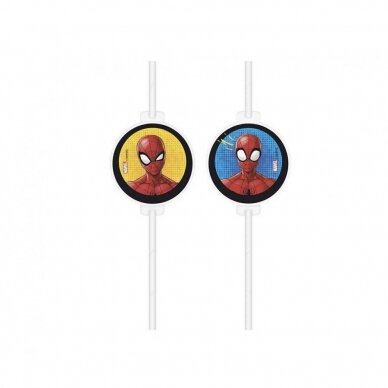 Medallion paper drinking straws Spiderman, 4 pcs