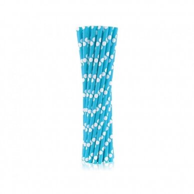 Paper drinking straws, blue, polka dots, 6x197mm / 24 pcs