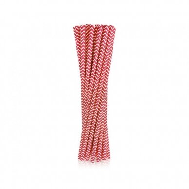 Paper drinking straws, red chevron, 6x197mm / 24 pcs