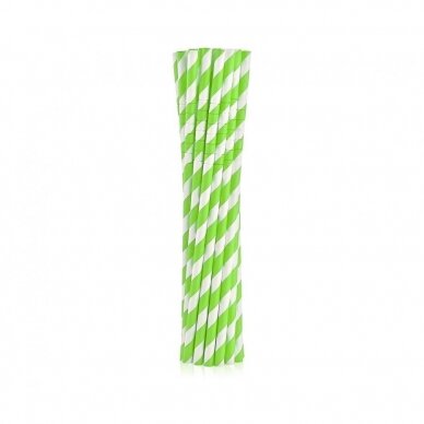 Flexible paper drinking straws, green stripes, 200mm / 12 pcs