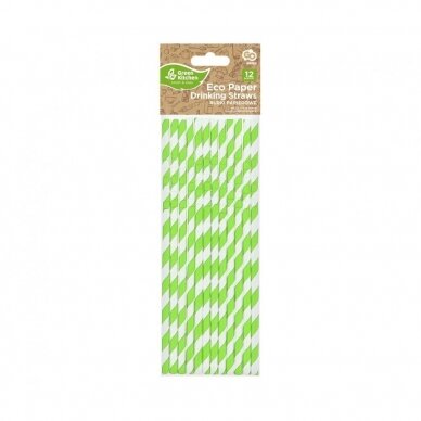 Flexible paper drinking straws, green stripes, 200mm / 12 pcs 1