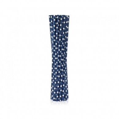 Drinking paper straws, navy blue in white stars, 6x197 mm / 12 pcs