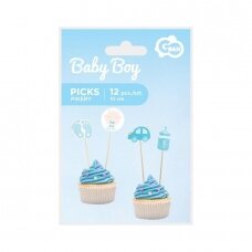 Smeigtukai užkandžių dekoracija "Baby shower/Baby Boy" (12 vnt./10 cm)