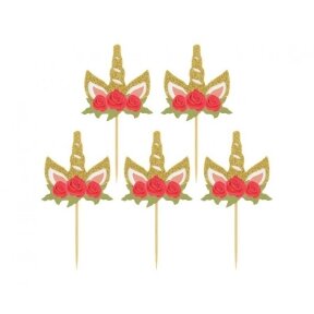 Unicorn with Flowers picks, 6 pcs