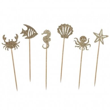 Underwater World decorative picks, gold glitter, 6 pcs 2