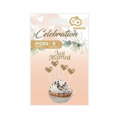 Paper picks W&C Just Married, gold glitter, 5 pcs. 1