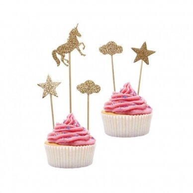 Unicorn decorative picks, gold glitter, 5 pcs 1