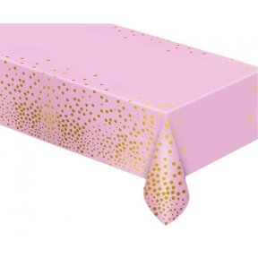 Foil tablecloth B&C gold dots, light pink, 137x183 cm