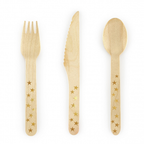 Wooden Cutlery Stars, gold, 16cm