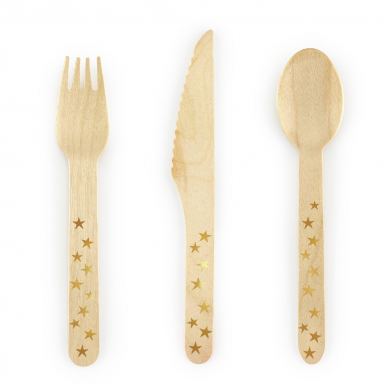 Wooden Cutlery Stars, gold, 16cm