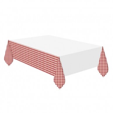 Plastic table cover Red gingham, 137x213 cm