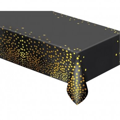 Foil tablecloth B&C gold dots, black, 137x183 cm