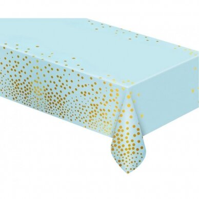 Foil tablecloth B&C gold dots, light blue, 137x183 cm