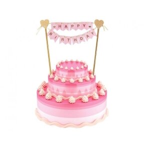 Paper cake decoration B&G Happy Birthday, light pink, 25 cm