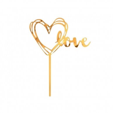 Acrylic cake topper Love, gold, 13x10 cm